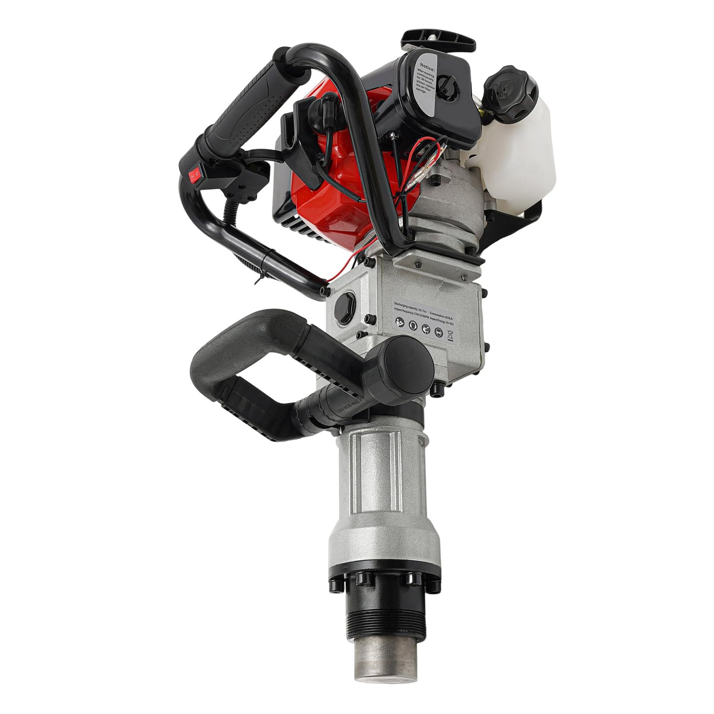 32.7CC 2-Stroke Gas-Powered Post Driver 1000W/7000RPM Gasoline T Post Driver Pile Fence Digger with 2 Piling Sleeves Single Cylinder Air Cooling Hand Pull Start for Gardening Agricultural Piling