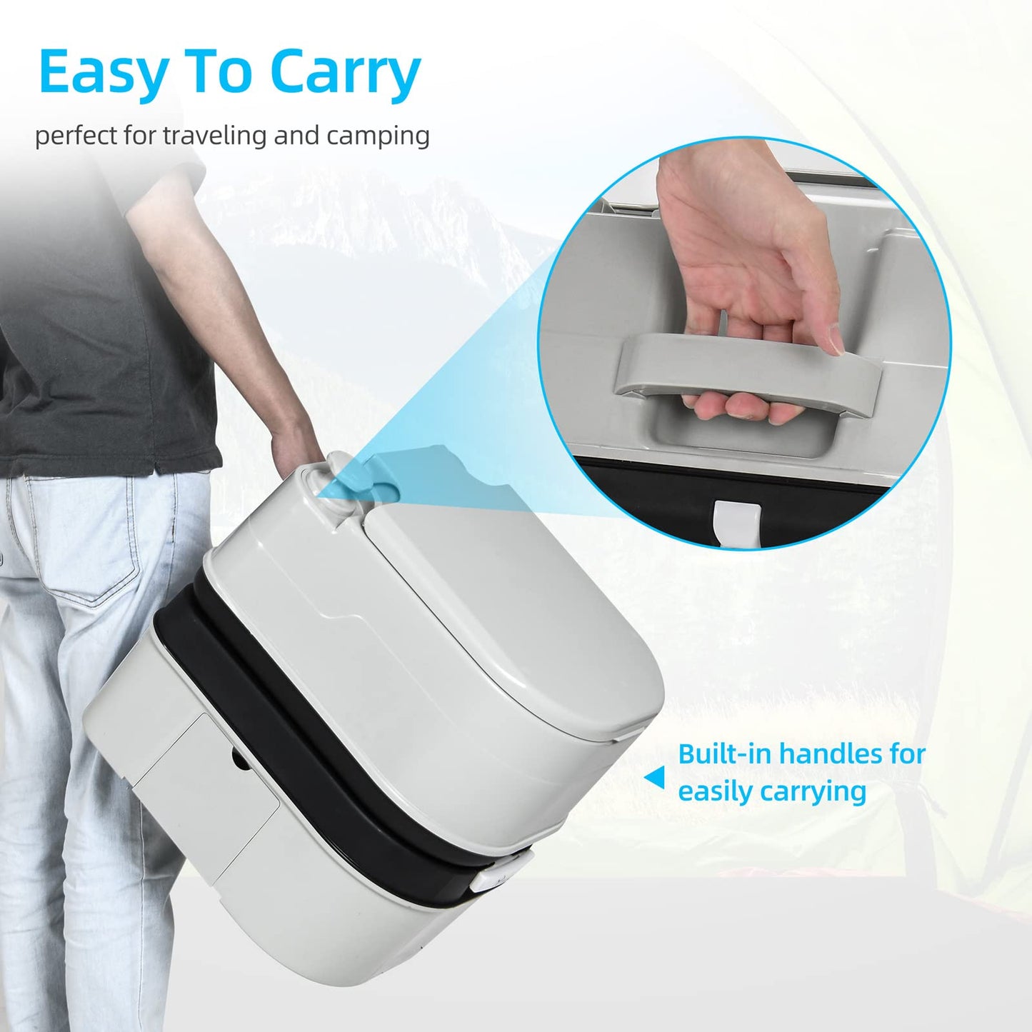 YITAHOME Portable Toilet 6.34 Gallon Camping Porta Potty with Paper and Detergent Collection Leak-Proof Outdoor RV Porta Potty, Handle Pump, Rotating Spout, for Boating, Hiking, Trips, Grey