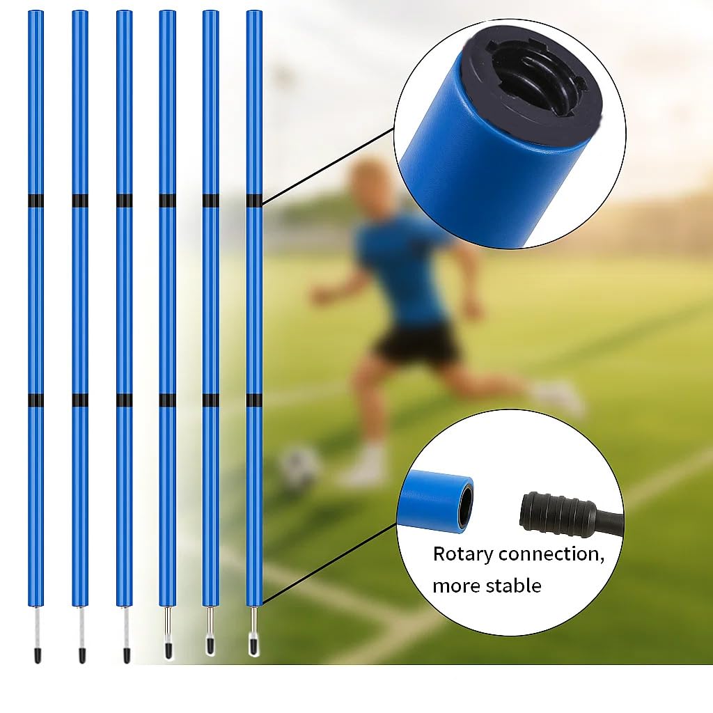 Soccer Agility Training Equipment Set - 6 Pro 59" Spliceable Agility Poles with Ground Spikes, 1 20ft Speed Ladder, 10 Soccer Cones, Jump Rope & Carry Bag for Youth Soccer & Football Drills (blue)