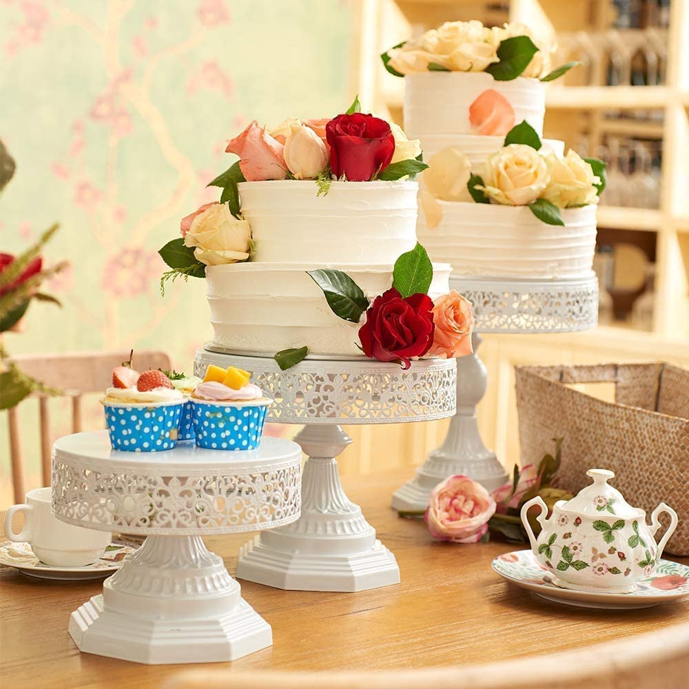 weharnar White Cake Stand Set - 3 Pcs Metal Cupcake Holders for Dessert Table Round Gorgeous Dessert Display Stands Trays Set for Wedding, Birthday, Tea Party