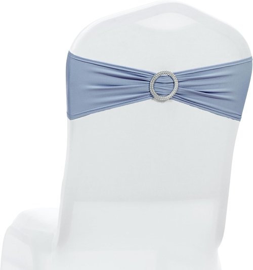MDS Premium Stretch Chair Sashes - Pack of 10 Dusty Blue Bow Covers for Weddings & Events