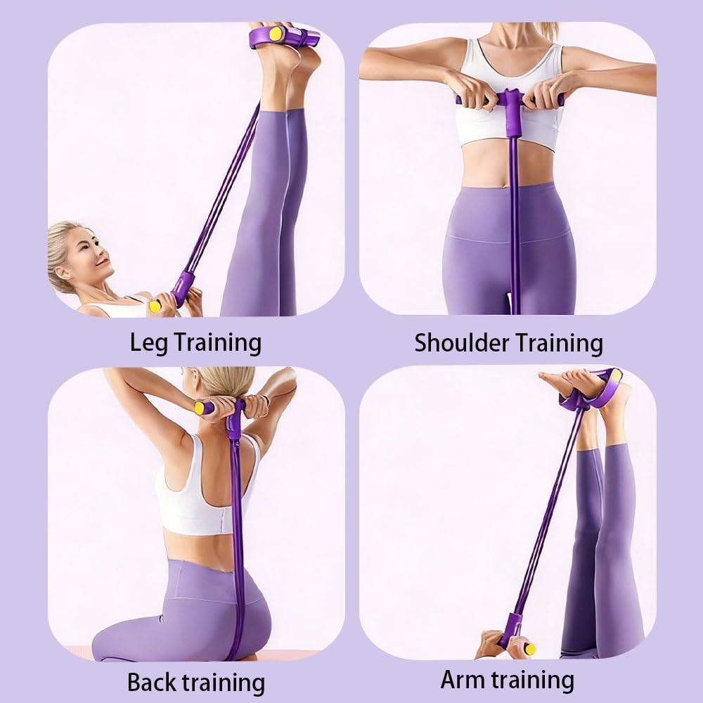 Multifunction Pedal Resistance Band with Handles,6-Tube Elastic Yoga Pedal Puller Resistance Band Set, Natural Latex Foot Pedal Resistance Device,Tension Rope for Exercise Women Men (Purple,1pcs)