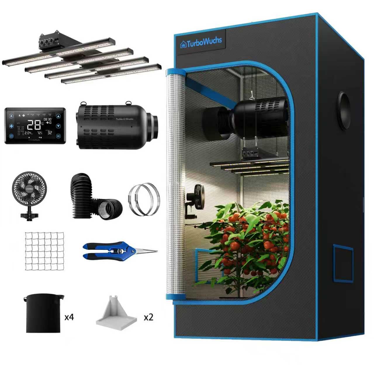 Grow Tent Kit Complete System 3x3 ft, 320W LED Grow Light with LM301H EVO & Sunrise Timer, 1680D High-Reflective Mylar Tent, 4 Inch Smart Ventilation System with Carbon Filter & Clip Fan