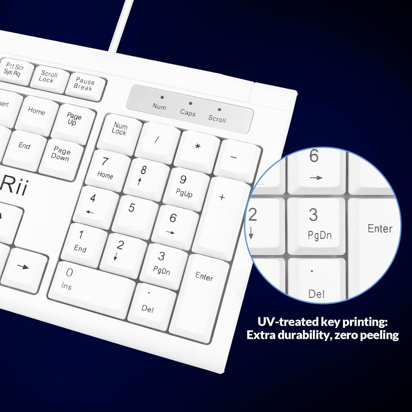 Rii RK907 10/8 7 Ultra-Slim Compact USB Wired Keyboard for Mac and PC,Windows / / Vista/XP(White)