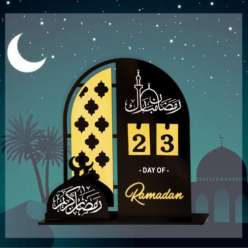 hhdatc Acrylic Countdown Advent Calendar 31 Days Til Eid' Lantern Design, Eid Mubarak Ornament for Ramadan Kareem Tabletop Decorations(black)