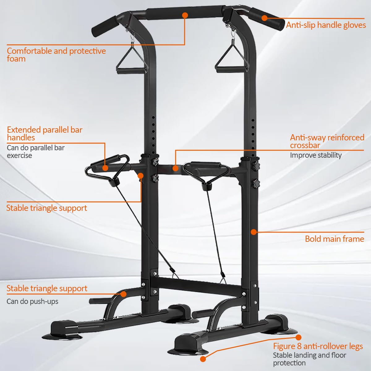 Power Tower Pull Up Dip Station Adjustable Height Multifunctional Home Strength Training Fitness Exercise Equipment, Simple Installation
