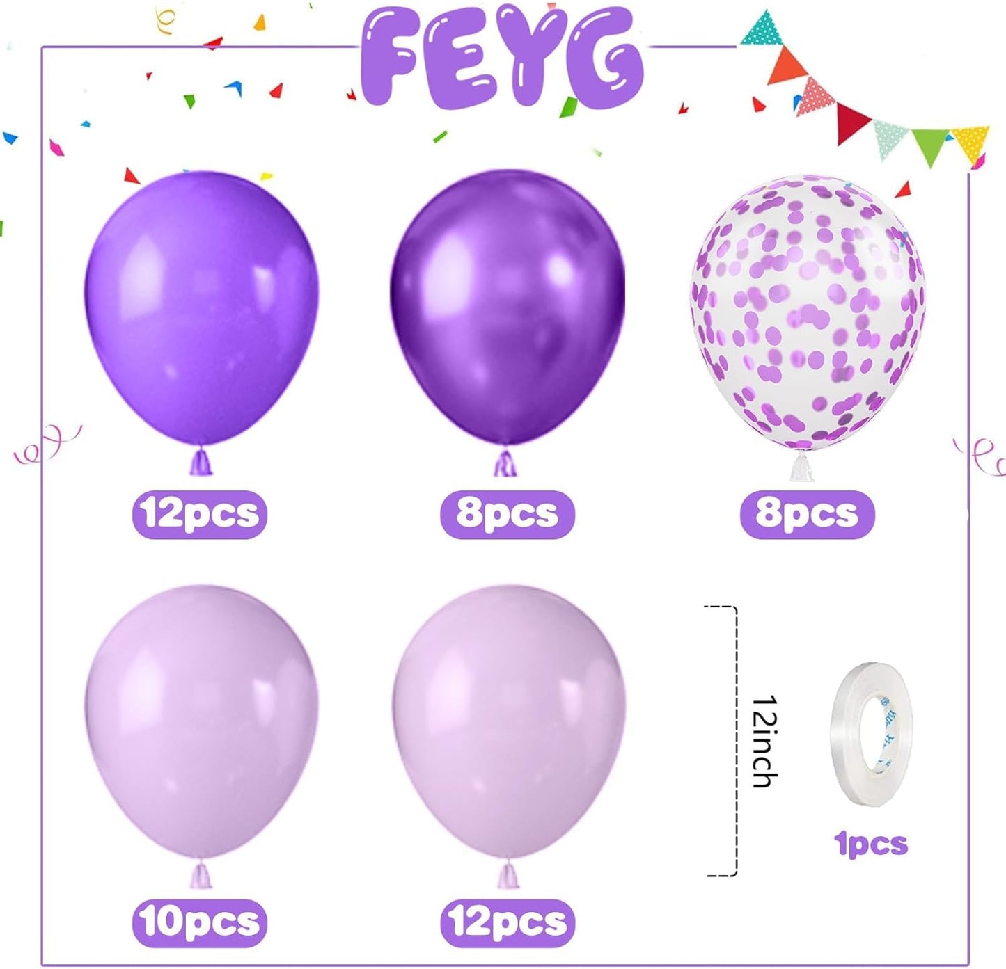Skiennix 12-Inch Pearl Metallic Purple Balloons - 50PCS Macaron Light Purple Confetti for Parties & Celebrations