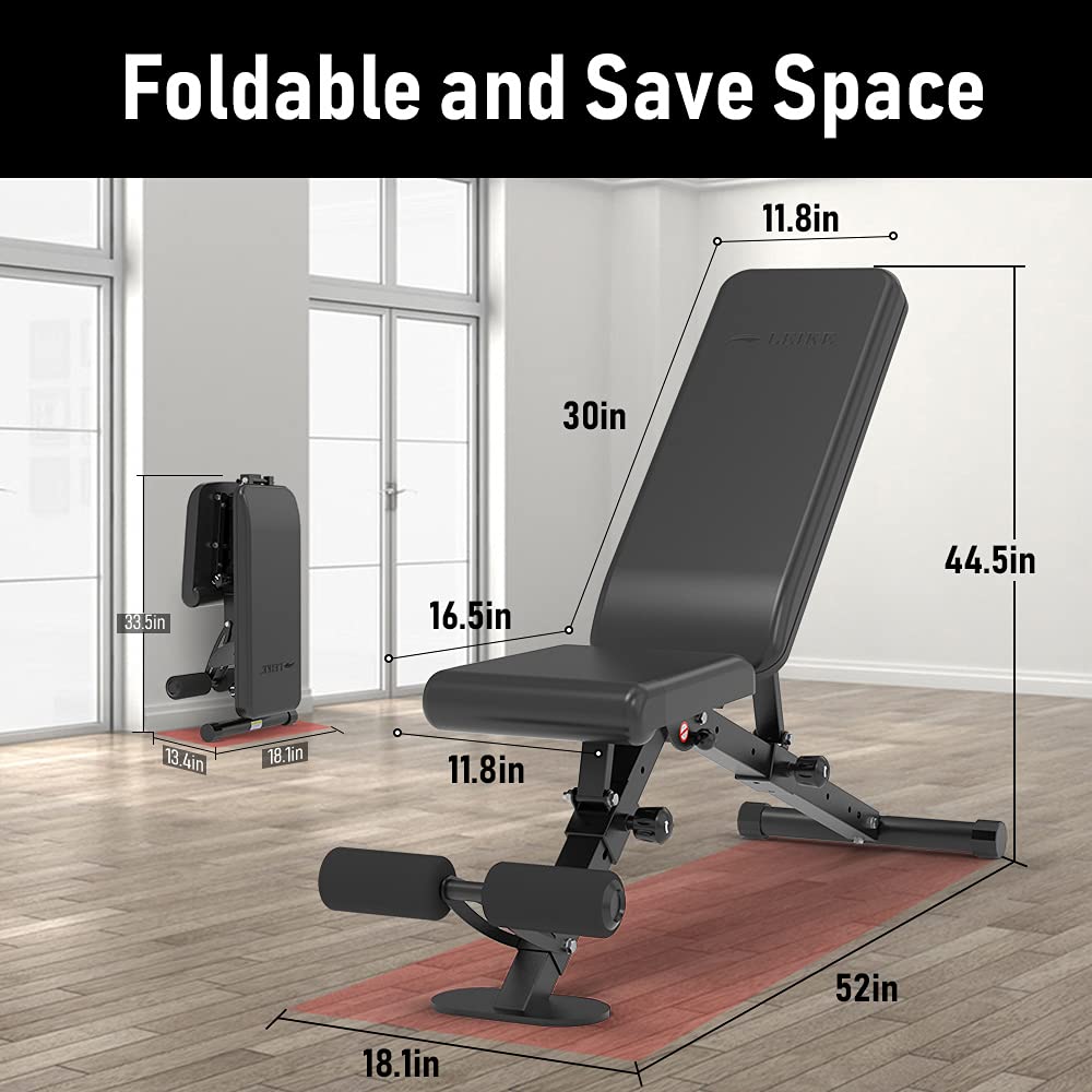 leikefitness Adjustable Weight Bench Foldable Workout Exercise Bench with Automatic Lock for Upright Incline Decline and Flat Full Body Exercise (GM58101(BLACK))