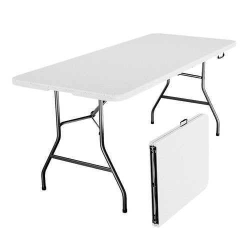 FurniEdge 6ft Folding Table with Handle, Heavy Duty Plastic Table, 300 lbs Portable Table, Reinforced Steel Legs, High Density Plastic, Ideal for Parties, Picnics, Weddings,Camping (White)