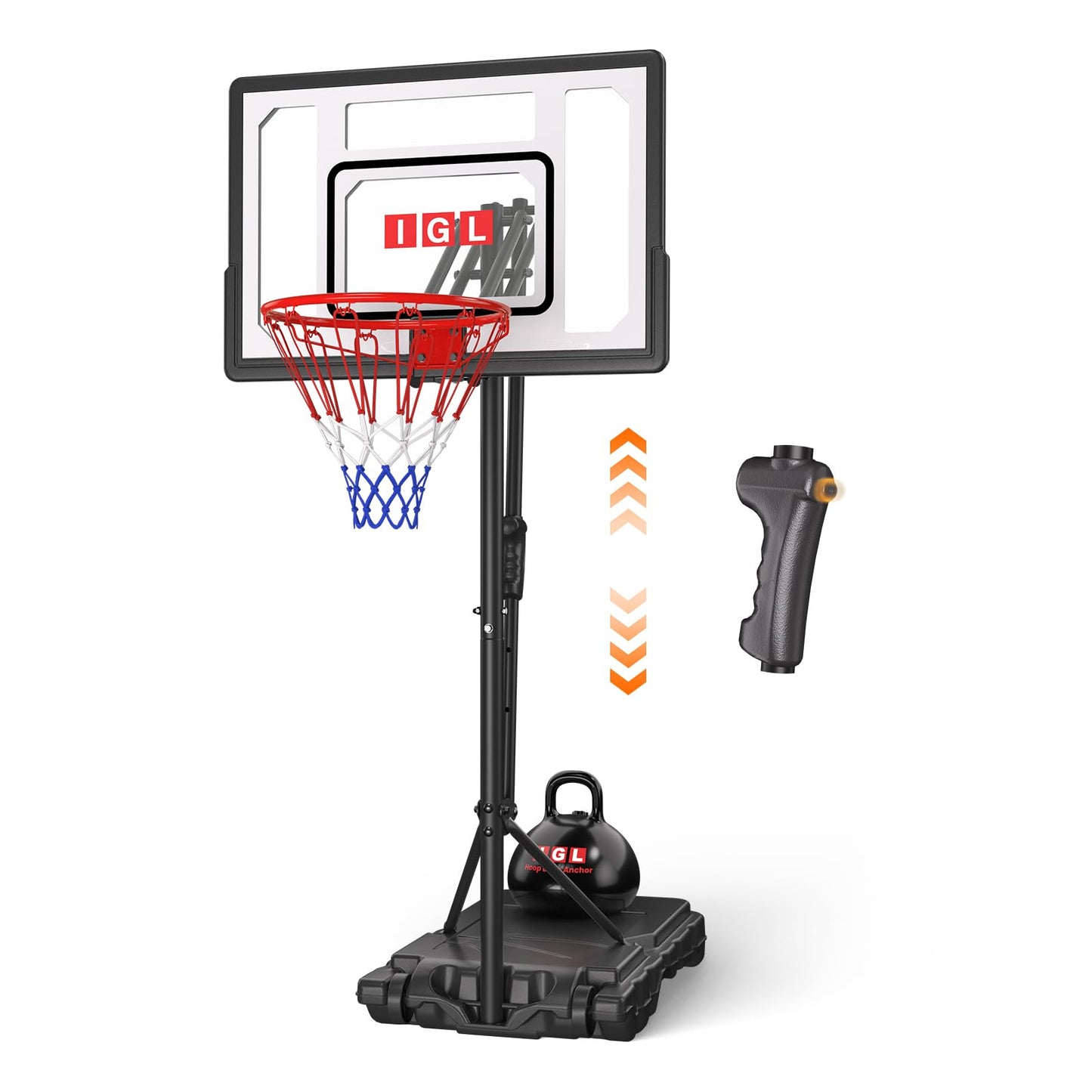 IGL Kids Basketball Hoop Outdoor | 4-8.5ft Adjustable Height | 33" Shatterproof Backboard | Fillable Base & Extra Anchor | Portable Goal w/Wheels for Backyard Driveway | Gift for Kids Teens Youth