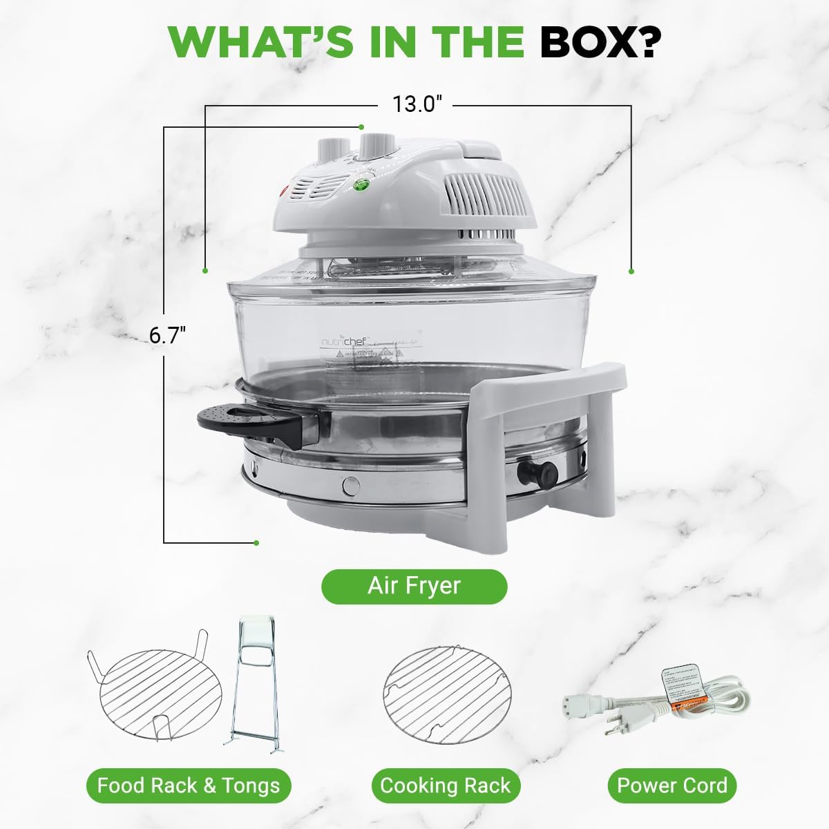NutriChef Air Fryer - 13 Quart Infrared Convection Halogen Oven | Quick Healthy Meals in White