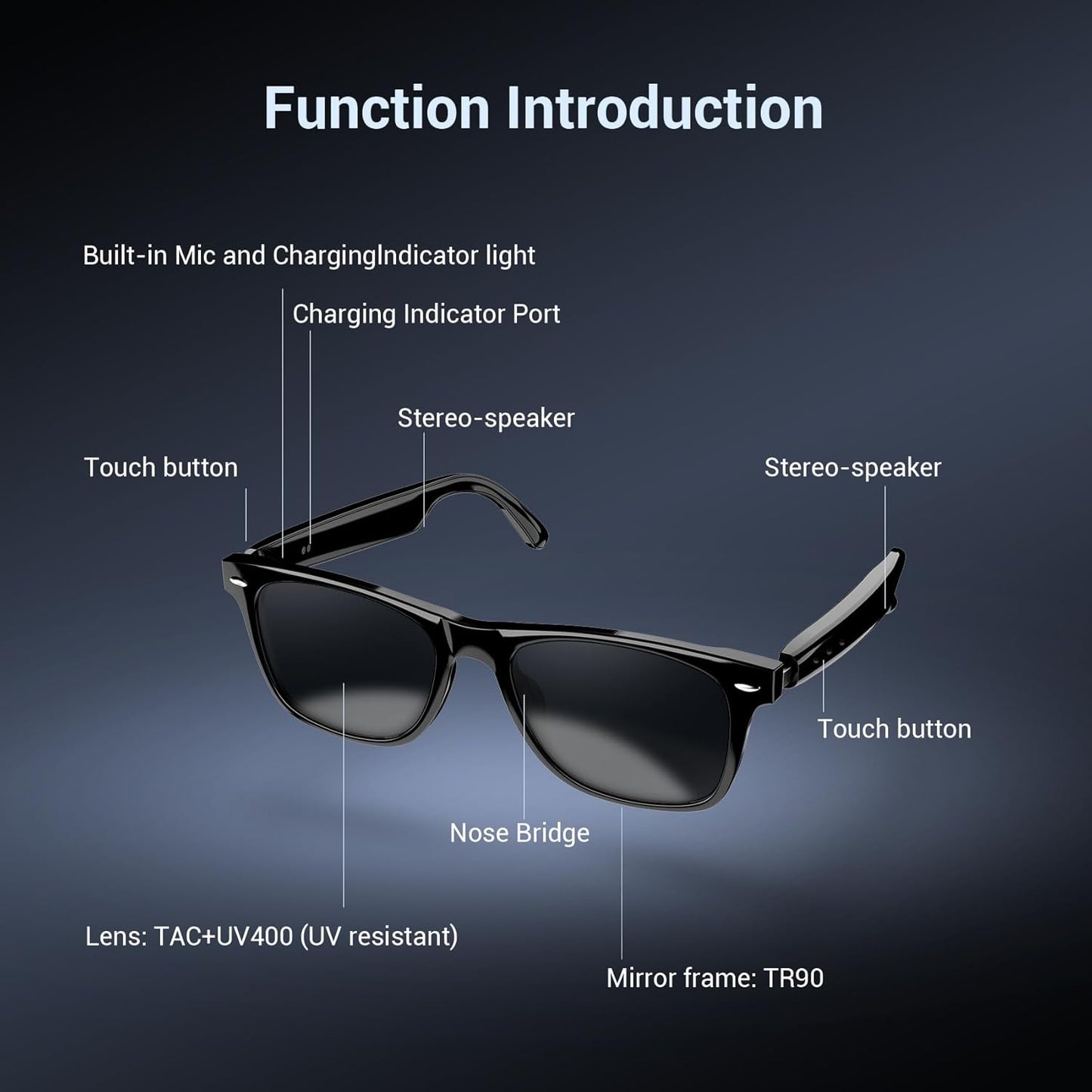 Blackview Smart Glasses, Polarized Bluetooth Sunglasses with Speaker, Voice Control, UV Protection, Anti Blue Light