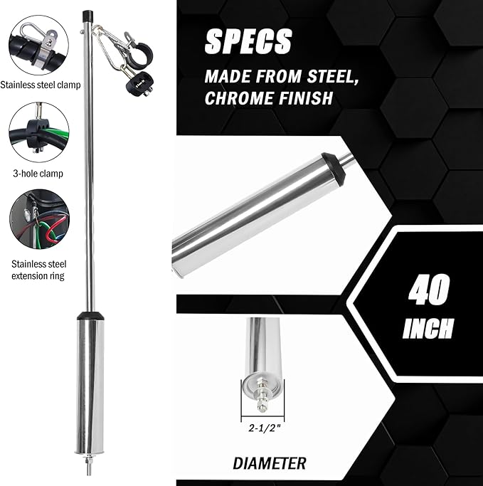Semi Truck 40" Swivel Pogo Stick w/ 15" Rubber Bungee Cords,Pogo Stick for Air Brake Line & Electric Power Cord Holder,Heavy Duty Pogo Stick w/ 3 & 1 Hole Clamp Rubber Tarp Straps