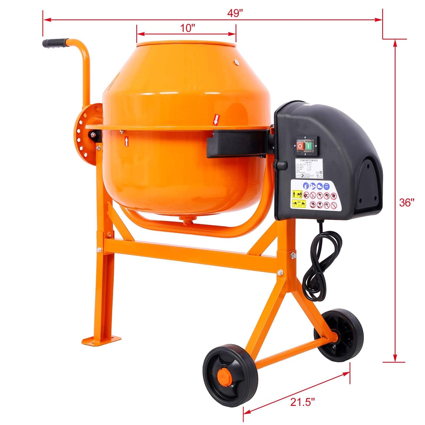 Electric Cement Mixer, 3 Cubic Ft, Portable Wheelbarrow Concrete Mixer with 550W Motor & 6-inch Wheels, 1/3 HP Concrete Mixing Machine Tools for Stucco, Mortar, Seeds, Feed (3 Cubic Ft)