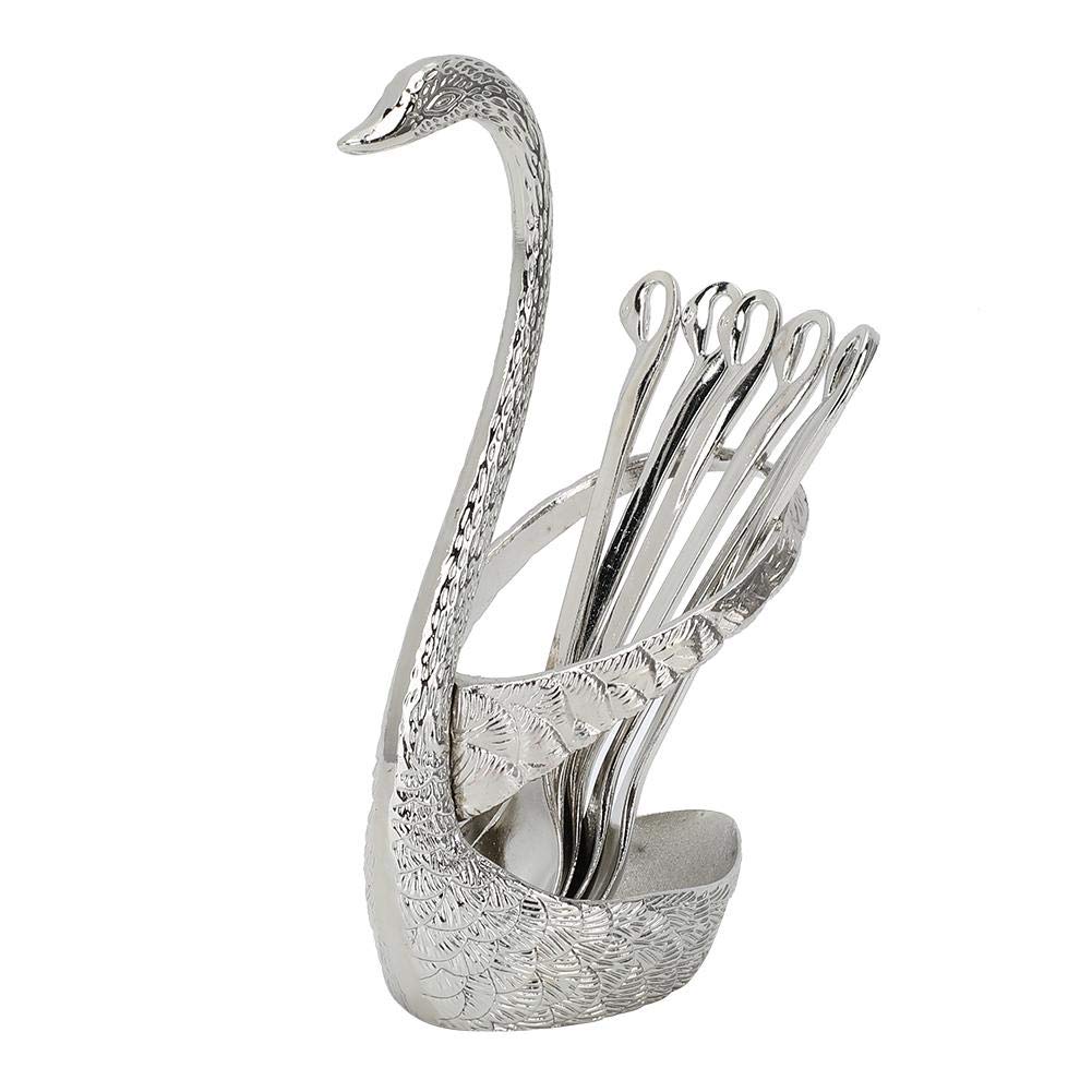 6PCS Small Coffee Spoon Holder Set, Stainless Steel Mini Spoons Dessert Teaspoons Decorative Swan Base Holder with 6PCS Demitasse Espresso Spoons for Coffee Bar, Coffee Station, Party
