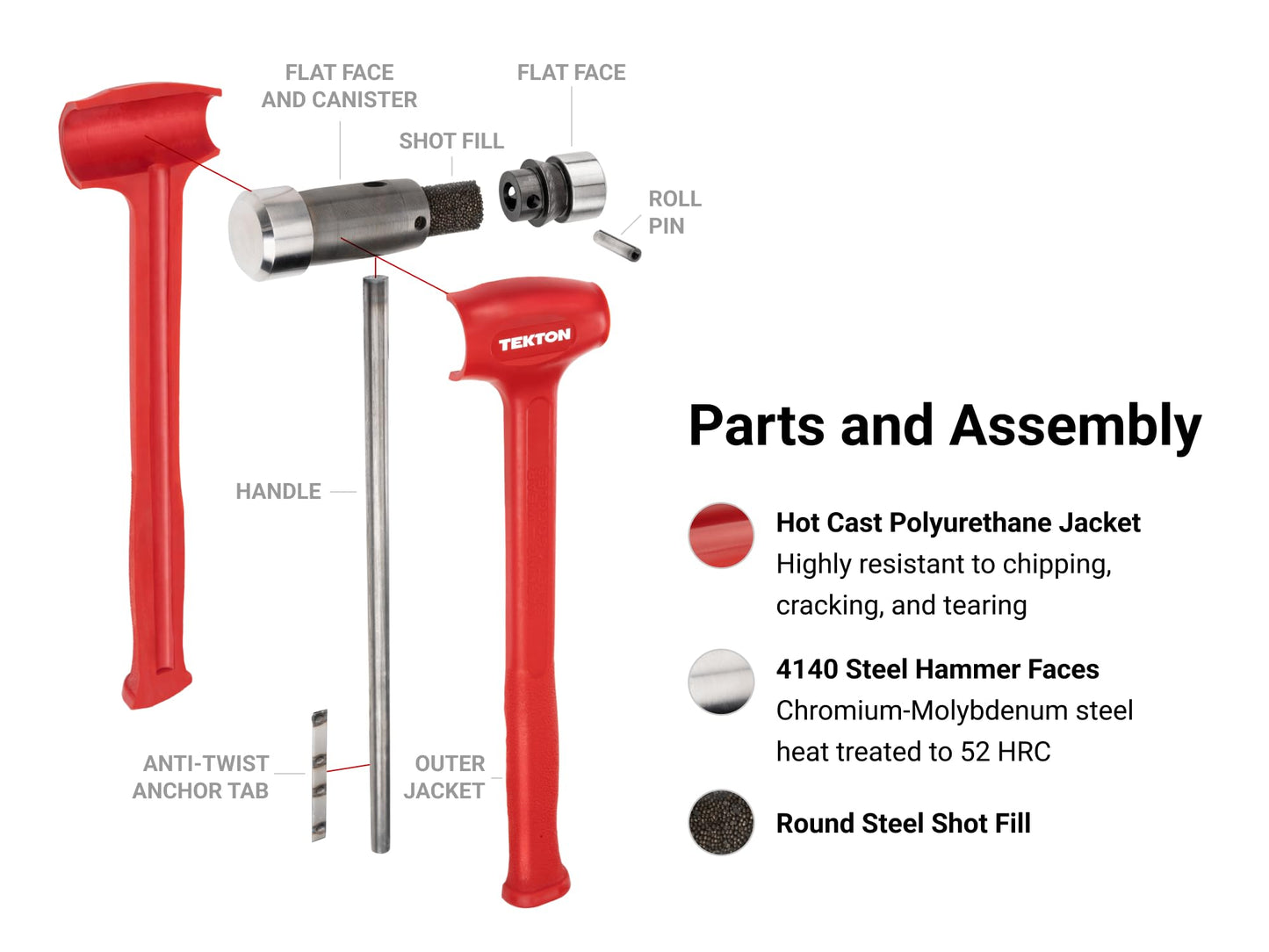 TEKTON Flat Steel Face Dead Blow Hammer Set, 3-Piece (36, 43, 50 oz.) | HDB94001 | Made in USA