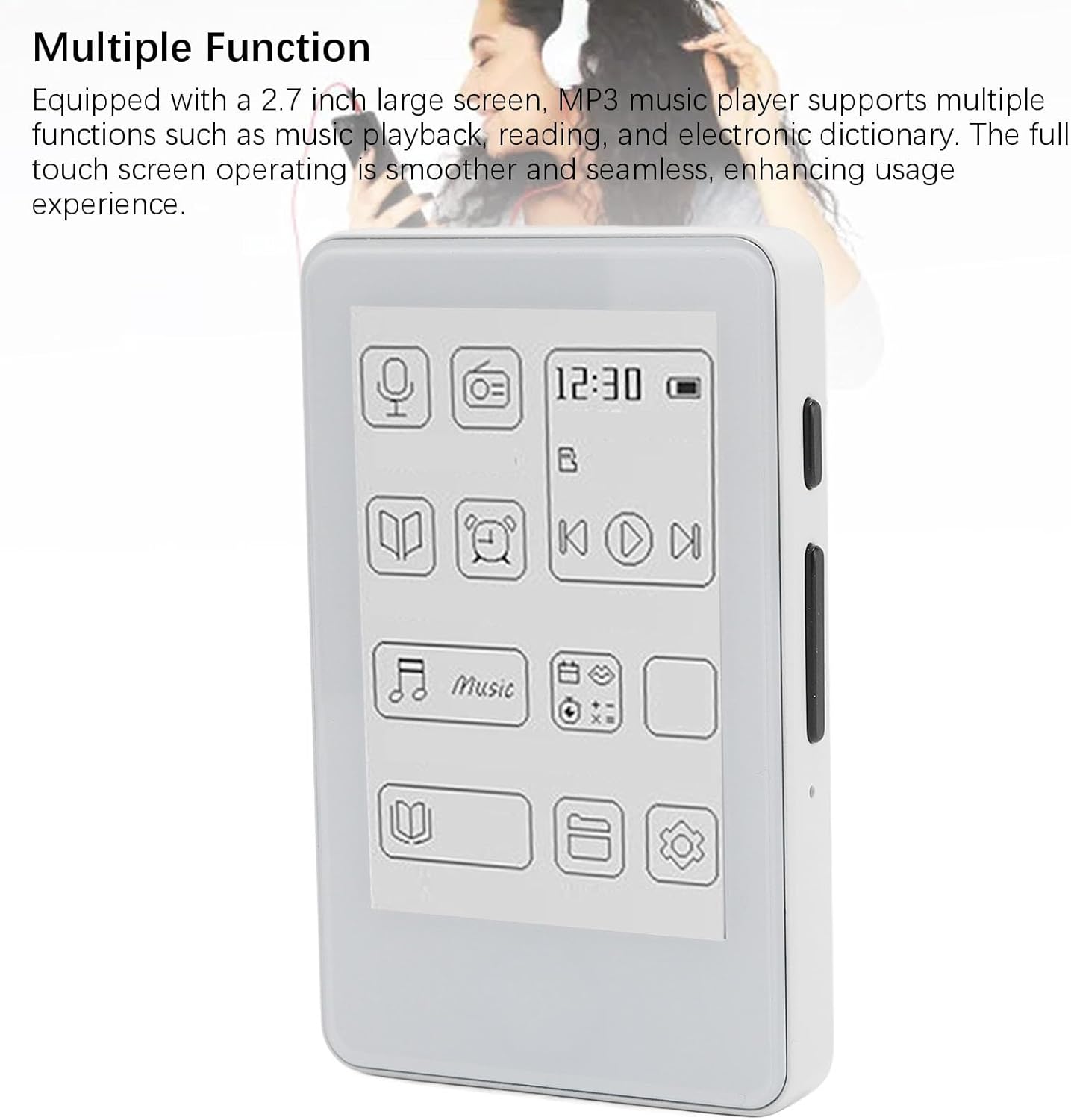 XUMIUZIY MP3 2.7in Player, HD Ink Screen Music Player, Electronic Book HiFi Sound Type C Fast Charging for Home Outdoor