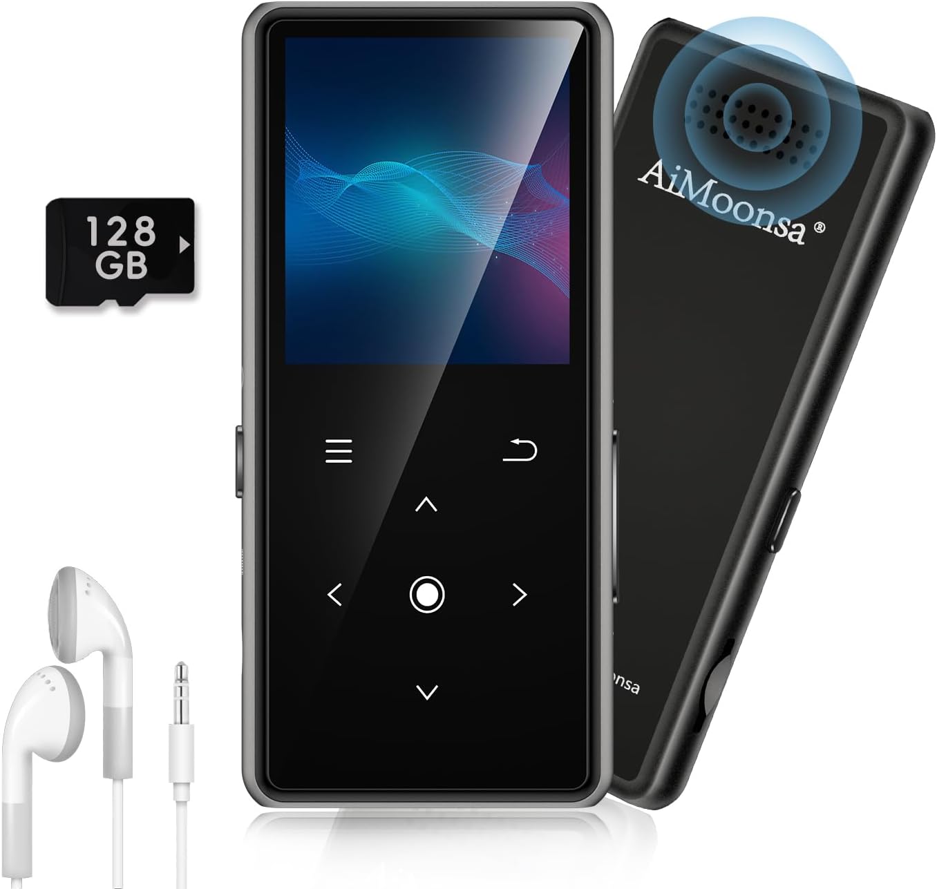 AiMoonsa 128GB MP3 5.2, Player with Bluetooth Music Player with Built-in HD Speaker, FM Radio, Voice Recorder, HiFi