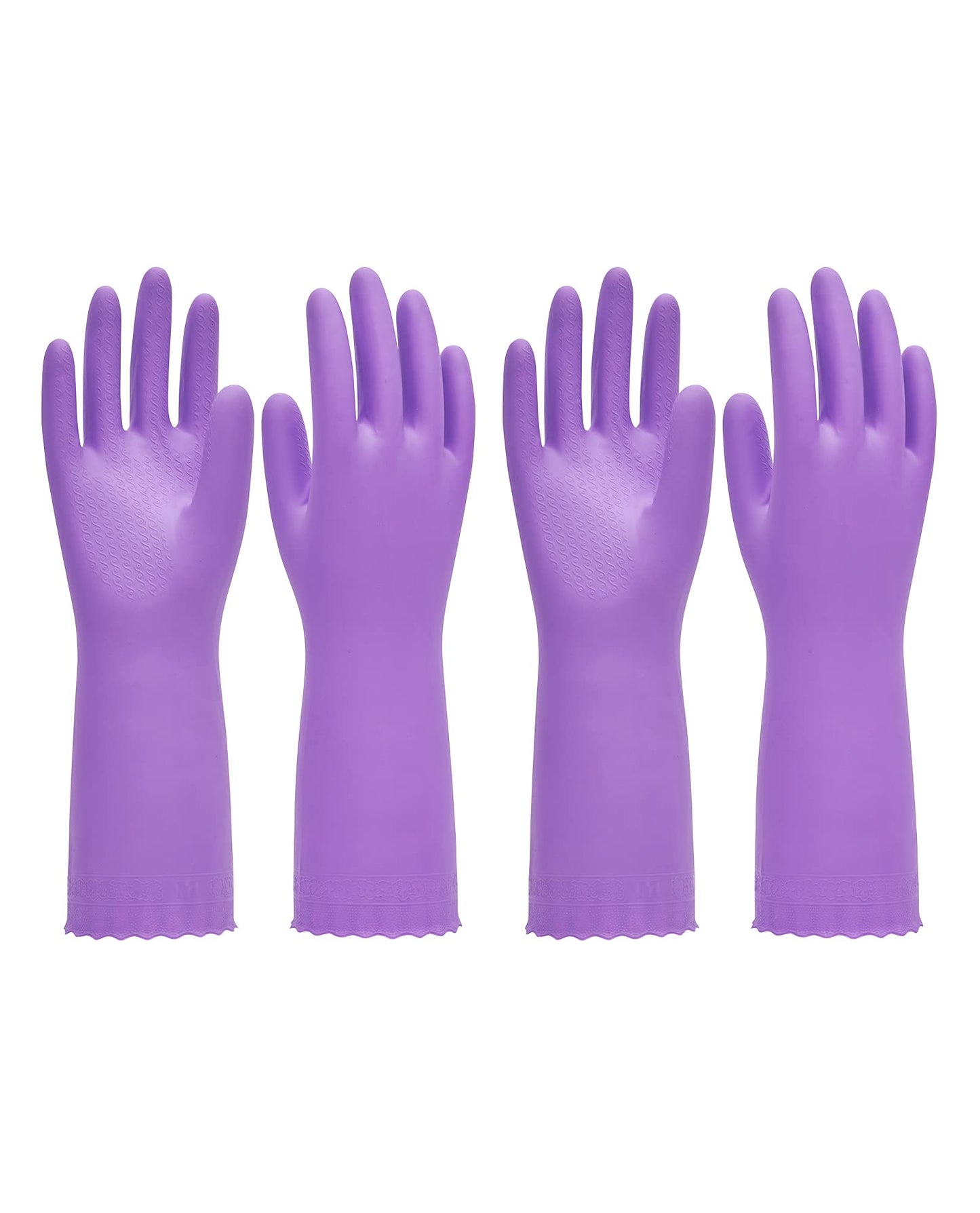 PACIFIC PPE 2 Pairs Reusable Dishwashing Cleaning Gloves with Latex Free, Cotton Lining, Kitchen Gloves, Purple, Small