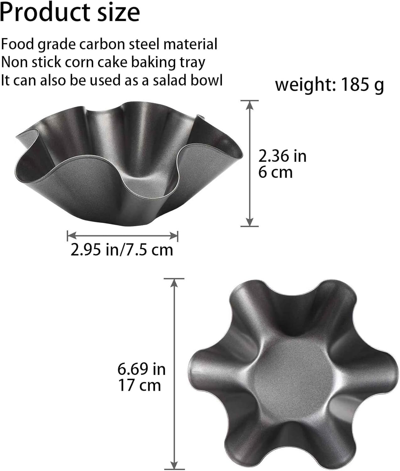 Skiennix Non-Stick Baking Bowls - Carbon Steel Tortilla Bowl Maker for Kitchen | Black Salad Bowl Pans