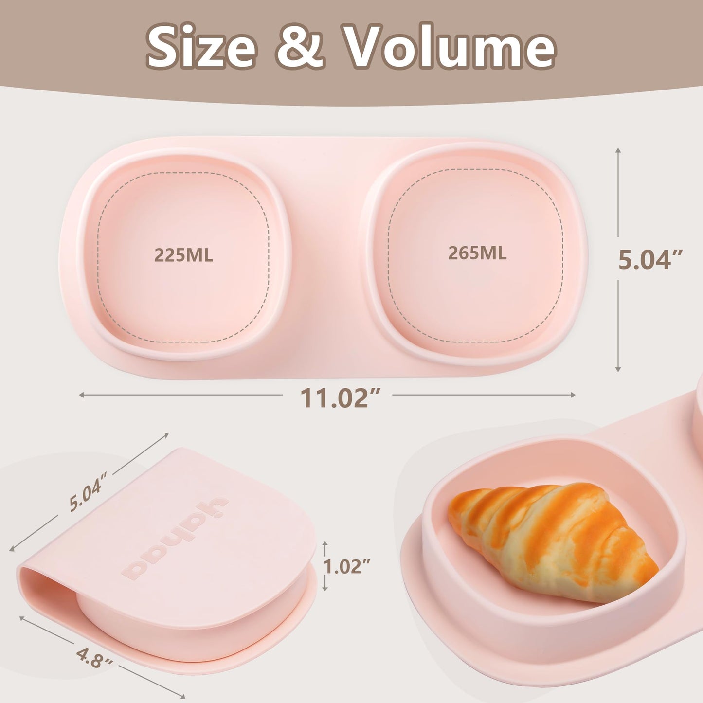 yahaa Silicone Foldable Novelty Dinner Plates, Baby Plates Travel Essential with Forks and Spoons, Microwave & Dishwasher Safe, Blush