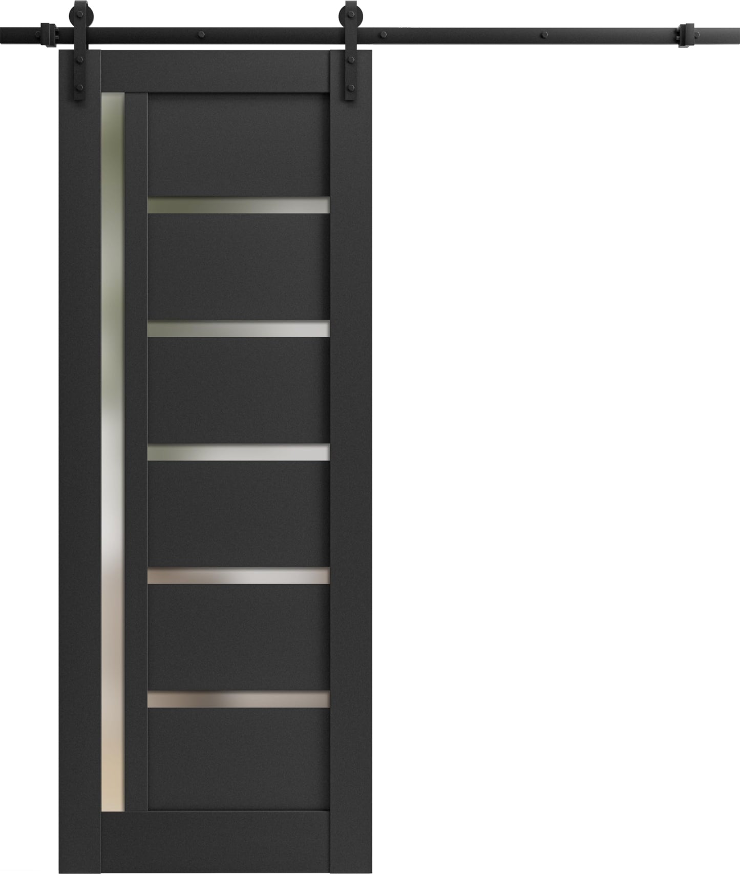 SARTODOORS Quadro 4088 Barn Door 32 x 96 in, Black Matte Solid MDF Core, Sliding Interior Door Slab with 6.6 FT Black Rail Hardware Included