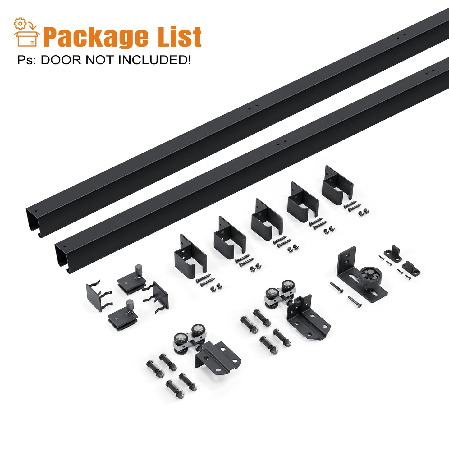 Easelife 8FT Exterior Sliding Barn Door Hardware Kit, Box Rail Track, 450lb Capacity, Black Weather-Resistant Steel, Wall Mount System for Outdoor Use, Fit Single 48in Door