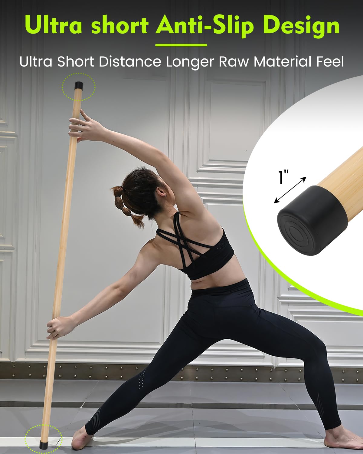 P Polerden Yoga Stick, 58 inches Stretching Stick for Mobility, Exercise Stick with Non-Slip Ends, Exercise Dowel for Physical Therapy, Balance Pole and Stretch Bar for Stretching Equipment
