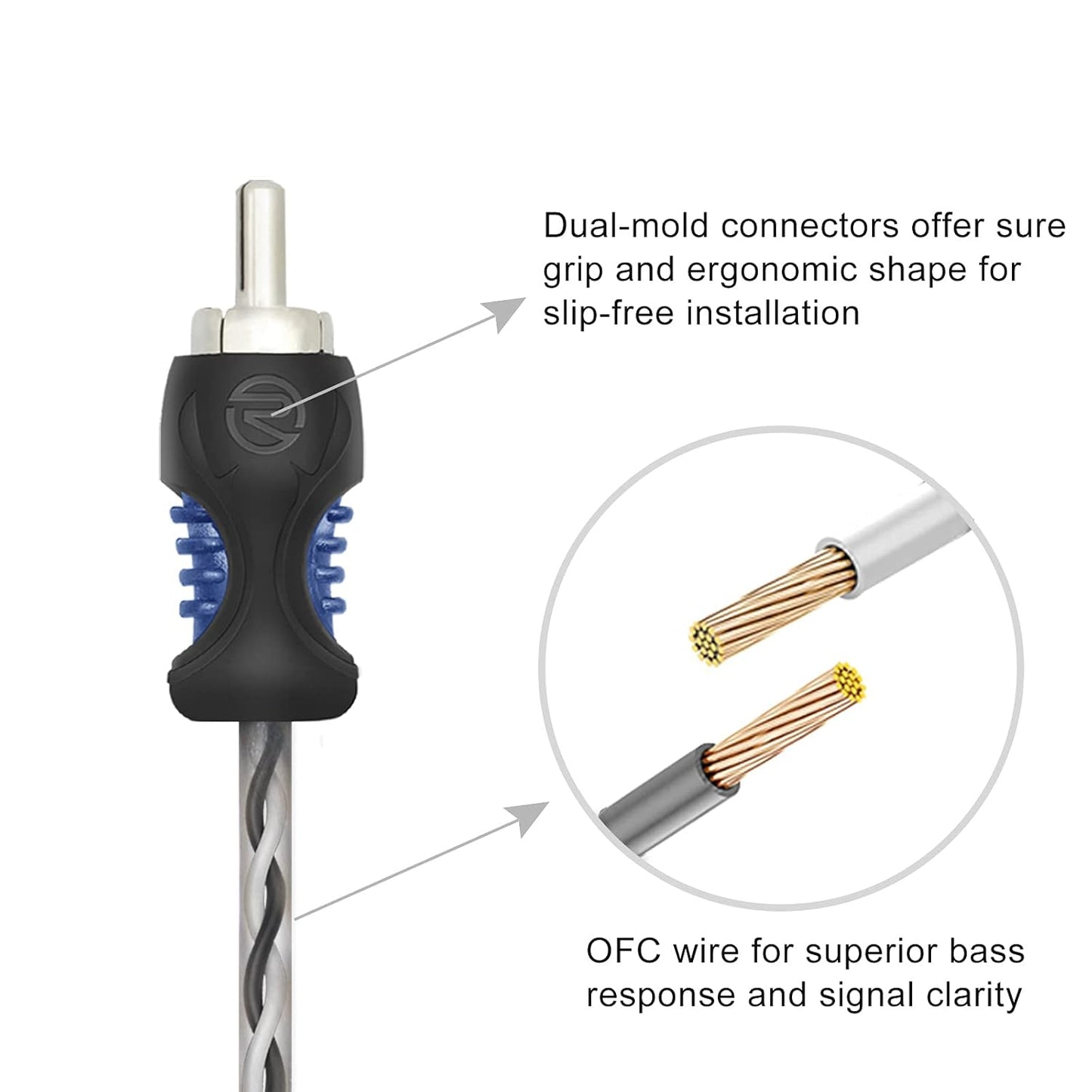 R1F2M 99.99% 1 2 1ft 2 Pack RECOIL Oxygen Free Copper Female to Male RCA Y Adapter Car Audio Splitter Connectors