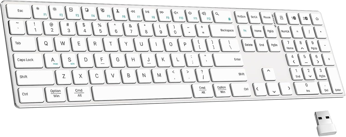 TIETI 2.4G Wireless Bluetooth Keyboard Rechargeable, Stainless Steel Ultra Slim Full Size Keyboard with Numeric Keypad