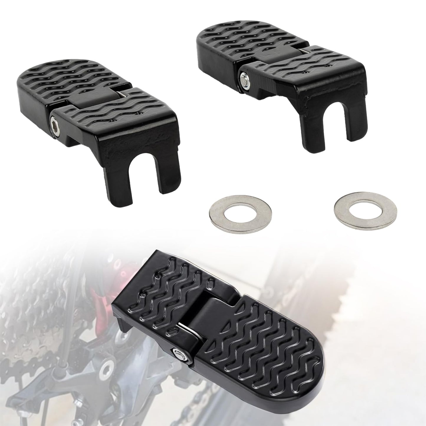 PSLER 2PCS Bike Rear Pedals - Aluminium Non-Slip Ebike Foot Pegs for Passenger, Universal Motorcycle Bicycle Folding Foot Pedal, Fit for E-Bike, Mountain Bike, 15mm U-Shaped Slot Opening