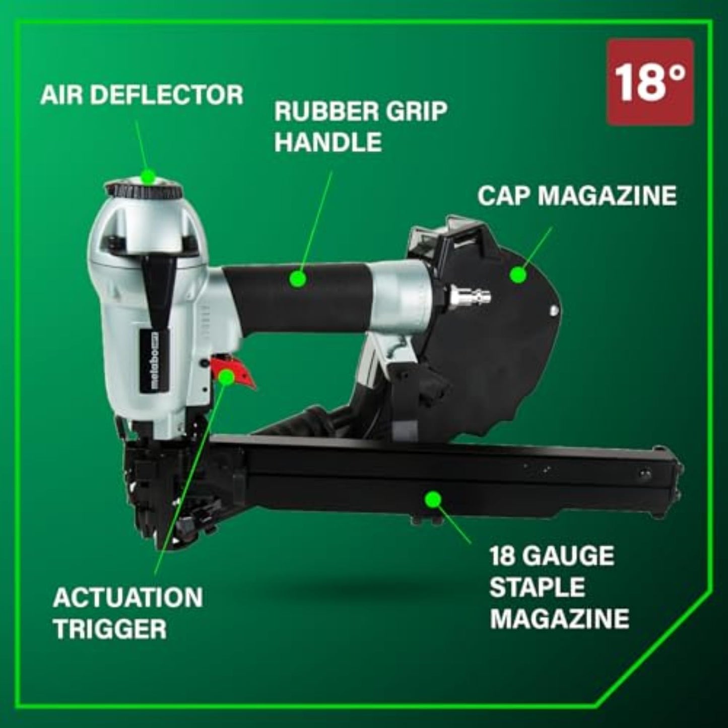 Metabo HPT Cap Stapler, Pro-Preferred Pneumatic Power Nailers, Crown Stapler for Roofing Felt, Foam Insulation & House Wrap, 18 Gauge, Up to 200 7/16" Crown Staples, Length 7/8" to 1-1/2", N3808AP