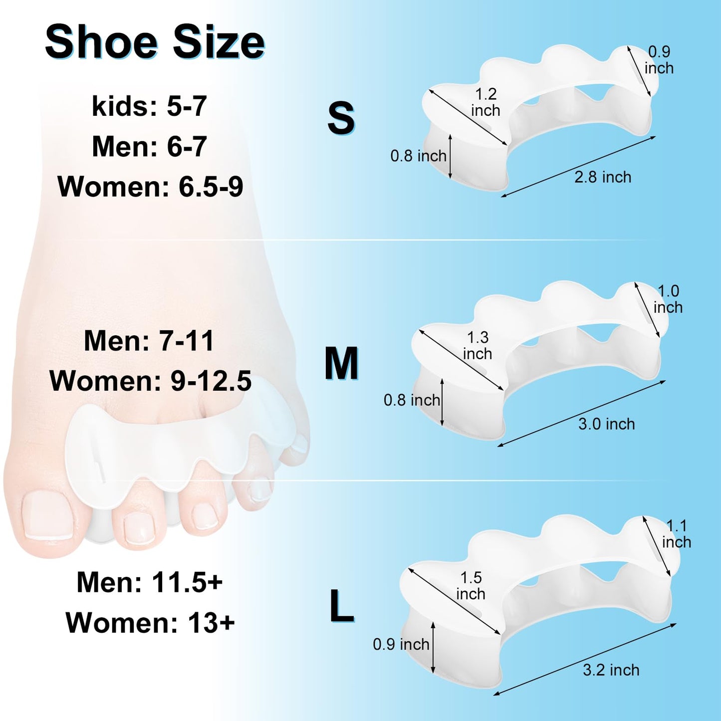DLMDLM 2 Pairs Gel Toe Spacers for Men & Women, Bunion Corrector & Hammertoe Relief, Improve Foot Alignment, Support Plantar Fasciitis & Daily Wear (Medium)