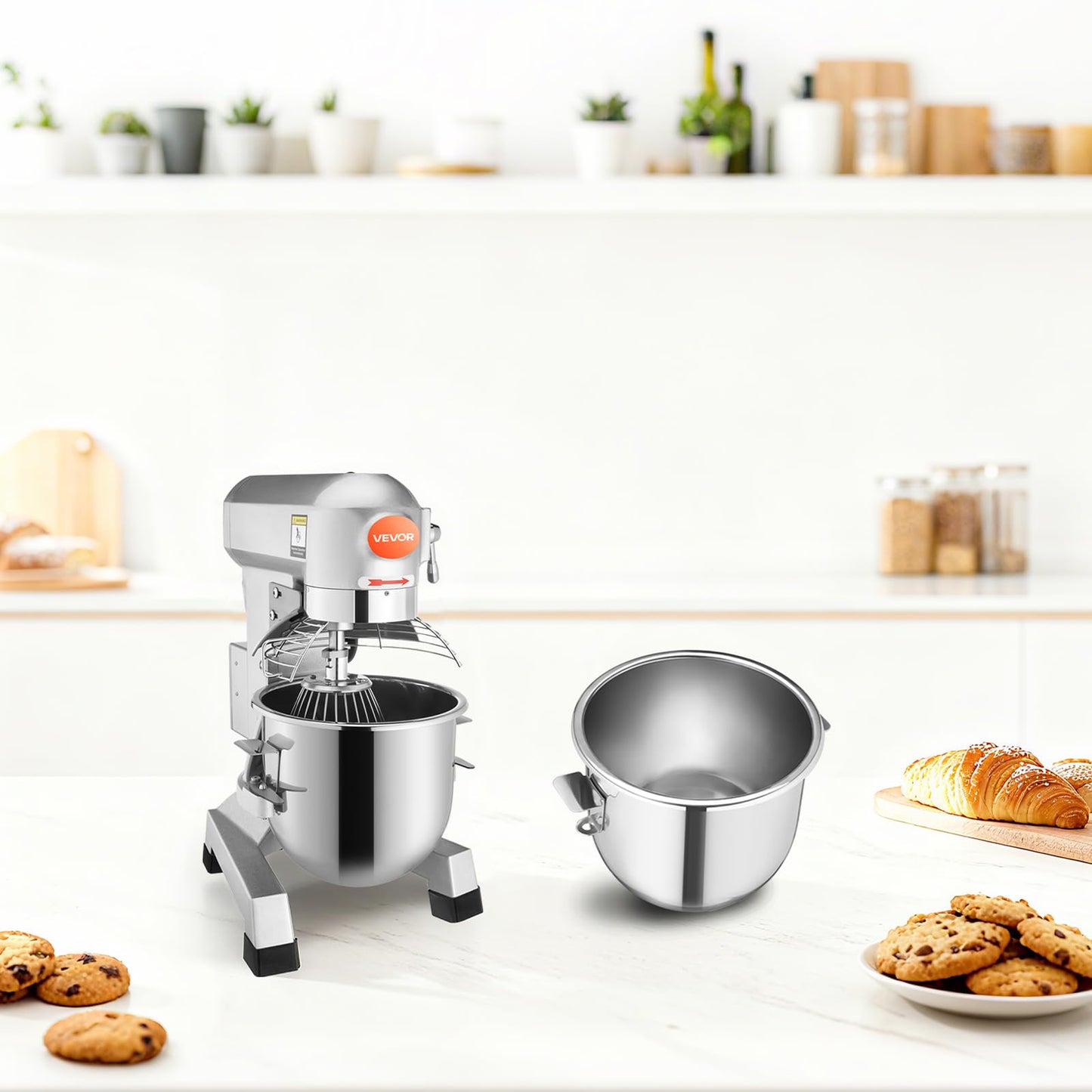 Happybuy 30Qt Commercial Food Mixer with Timing Function， Commercial Mixer 1250W Stainless Steel Bowl Heavy Duty Electric Food Mixer Commercial with 3 Speeds Adjustable, Perfect for Bakery Pizzeria