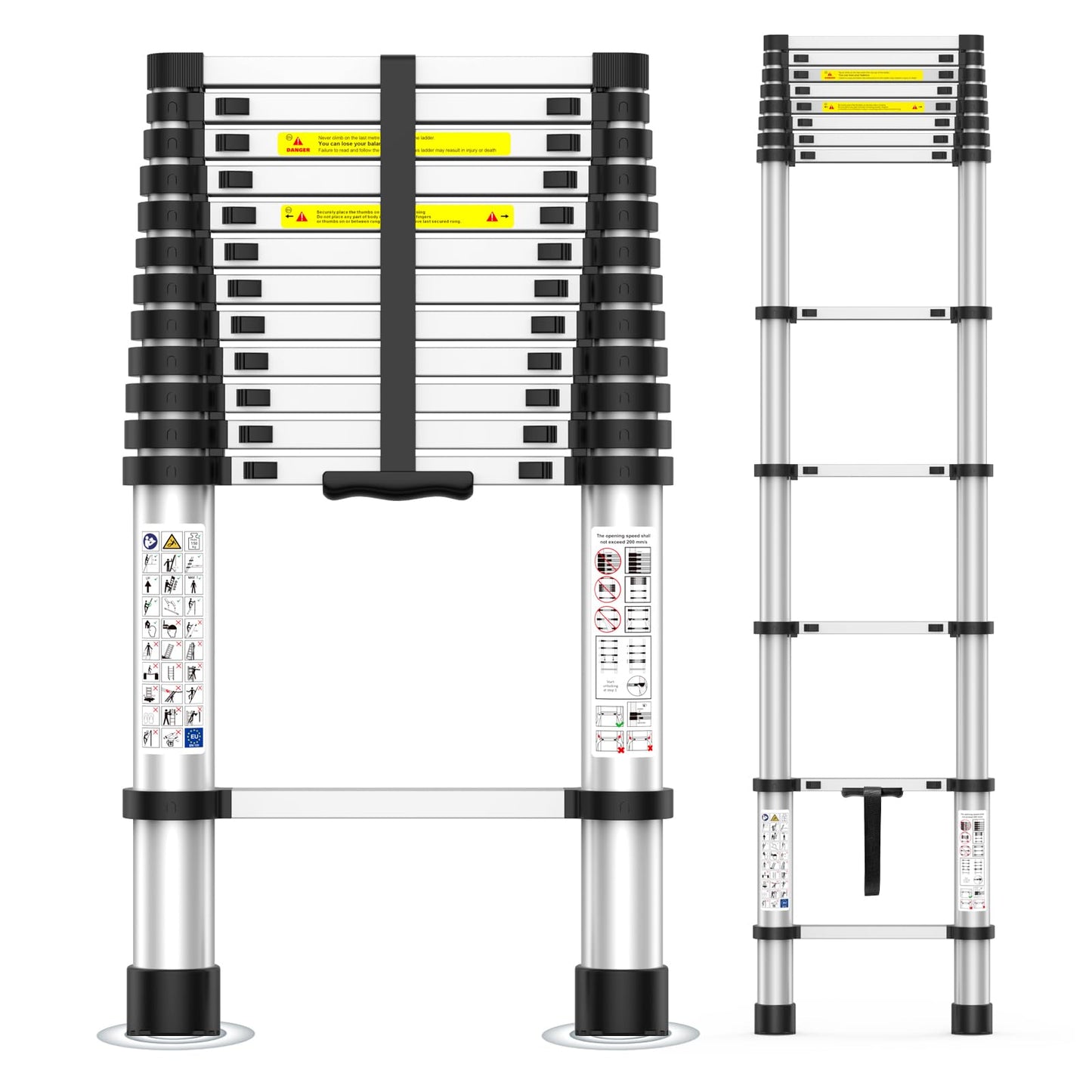 12.5FT Telescoping Ladder, 330lb Capacity Aluminum Heavy-Duty Extension Ladder with Anti-Slip Steps for Secure Attic Access, Roof, and Home Renovation Projects