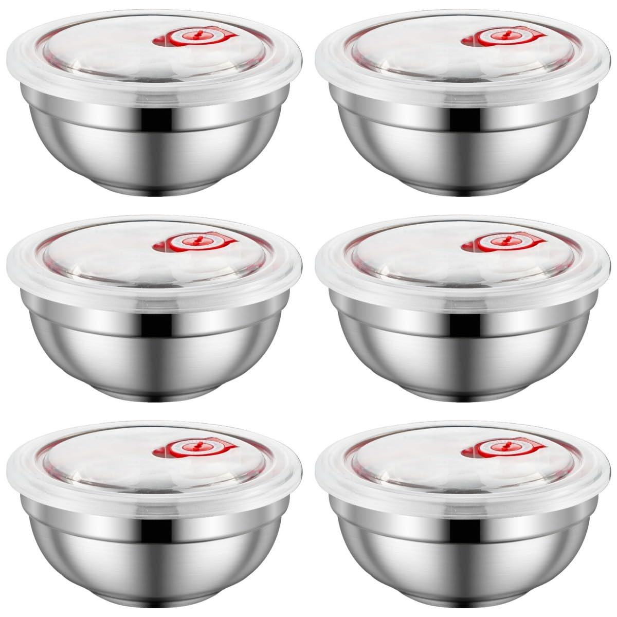 Ceiteo 28 Oz Stainless Steel Large Bowls Set of 6, Metal Double-walled Insulated Noodle Soup Bowls with Lids for Adult, Dishwasher Safe and Unbreakable