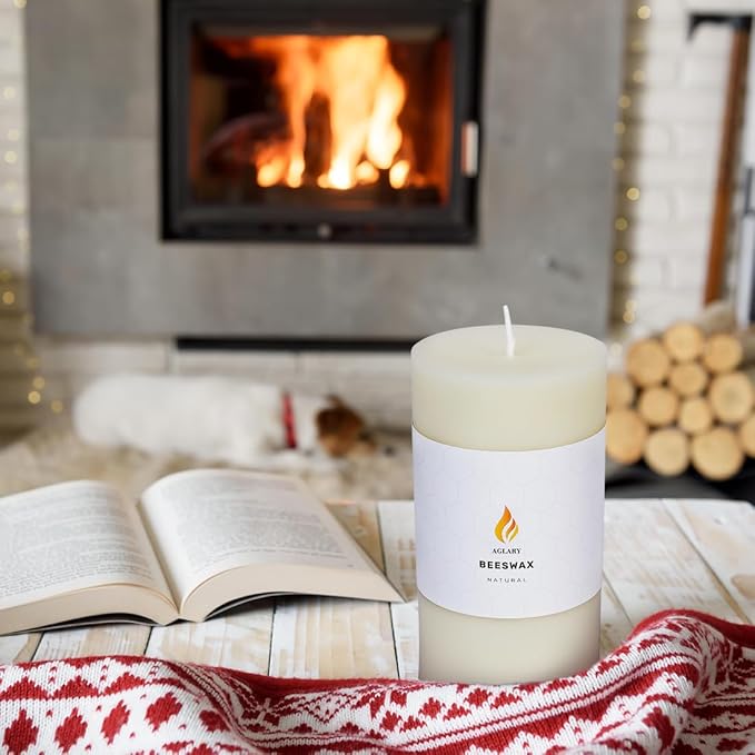 3"x 6" Large Beeswax Pillar Candle, Made of Pure Natural Beeswax, with Ultra Long Burning Time and Low Allergenicity-White