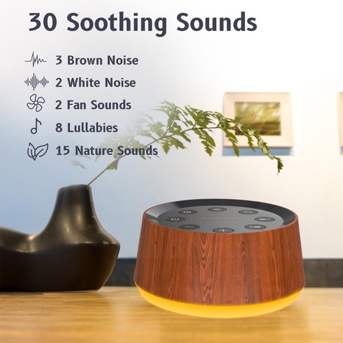 Brown Noise Sound Machine - 30 Soothing Sounds & 12 Color Night Light | 36 Volume Levels & 5 Timers