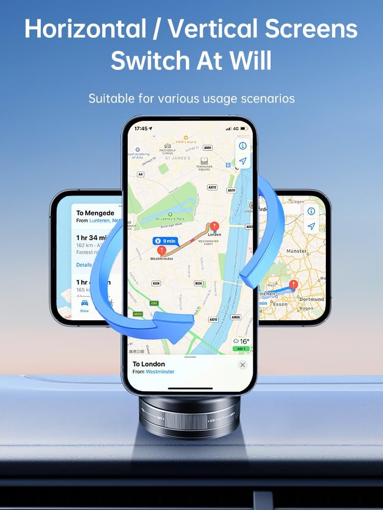 Caiwongtech 360 Vacuum Magnetic Suction Phone Holder, Rotatable Foldable Retractable Hands-Free Suction Cup Phone Mount