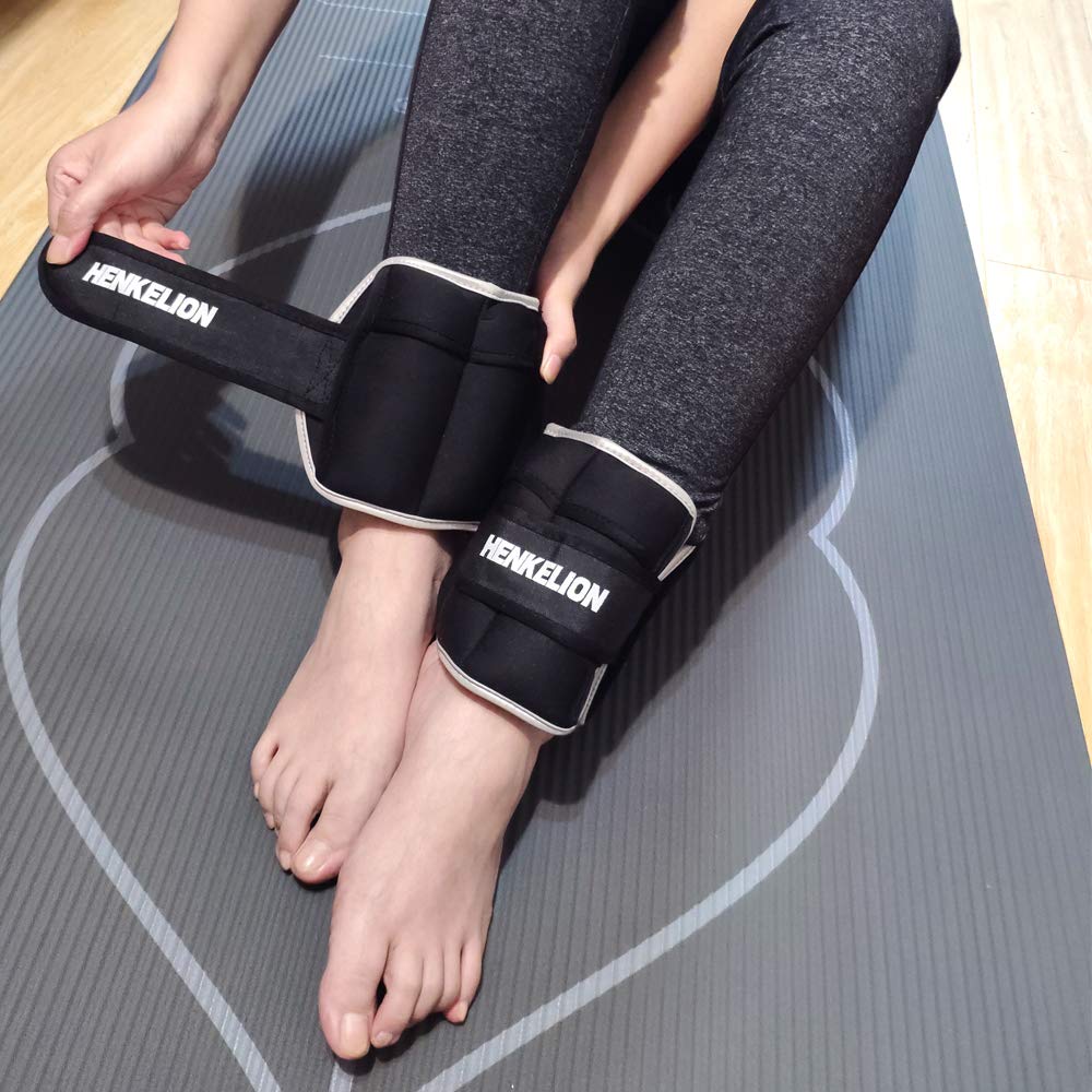 Henkelion 1 Pair 10 Lbs Adjustable Ankle Weights For Women Men Kids, Strength Training Wrist And Ankle Weights Set For Gym, Fitness Workout, Running, Lifting Exercise Leg Weights - each 5 Lbs Black