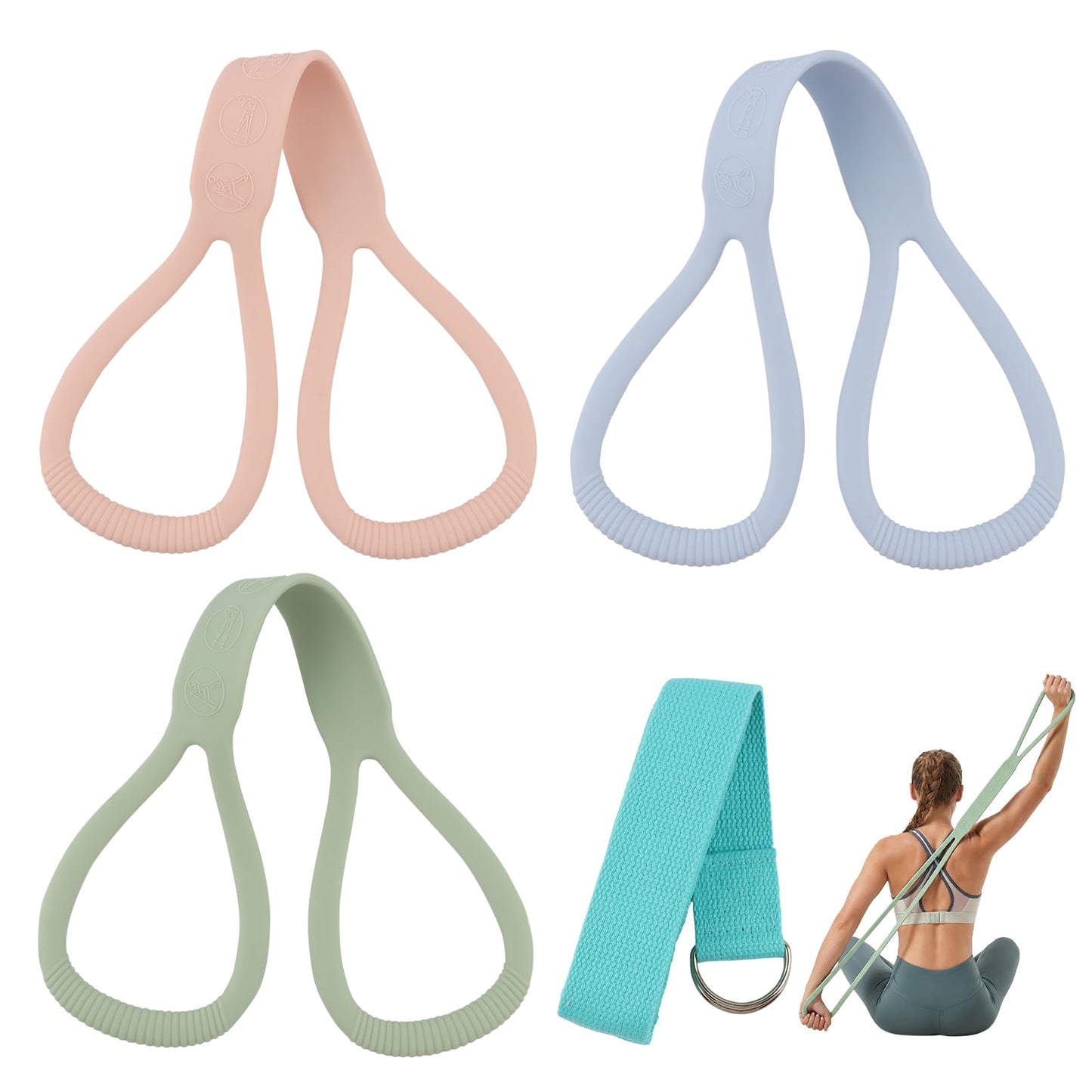 Figure 8 Resistance Band for Women, 3Pack (15, 25, 35 Lbs) Resistance Bands with Handles, Portable Shoulder Back Arm Exercise Bands for Strength Training Yoga Pilates(Color:Pink+Blue+Green)