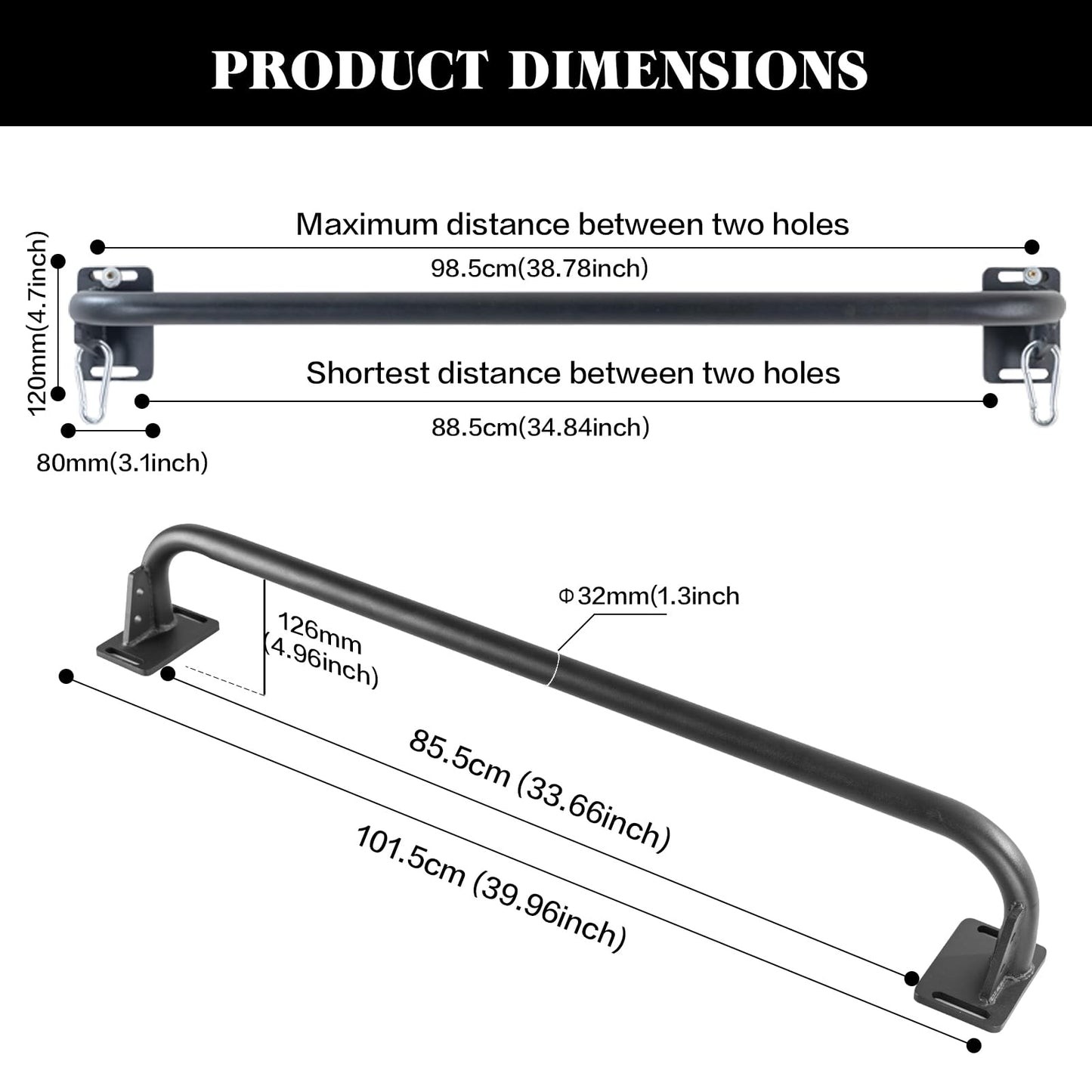 ANOSWXG Wall Mounted Pull Up Bar, Door Frame Pull Up Bar for Home Gym, Professional Drill-Required Chin Up Bar for Secure Pullups Training | Pull-Up Bars for Men
