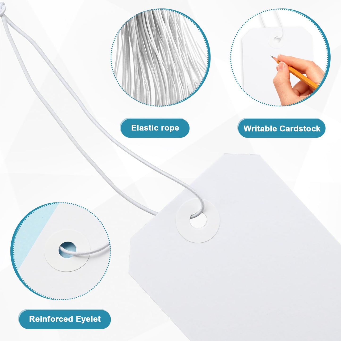 100 Pack White Shipping Tags with Elastic String Blank Labeling Tags with Strings Attached, 4 3/4" x 2 3/8"
