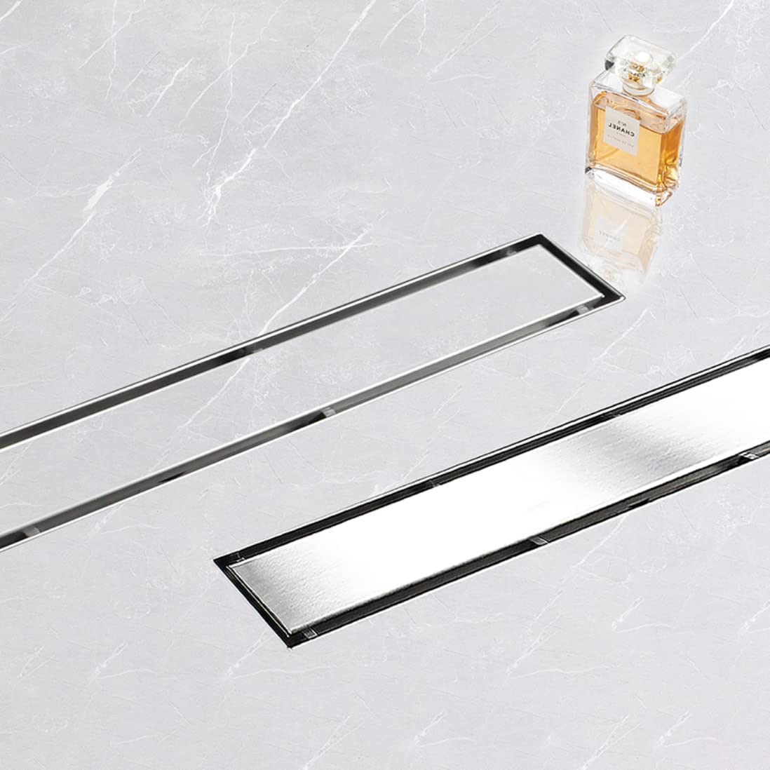 Elefloom Linear Shower Drain, 60 inch Drain with Tile Insert 2-in-1 Panel, Brushed 304 Stainless Steel Shower Floor Drain, Linear Drain with Hair Strainer and Adjustable Feet