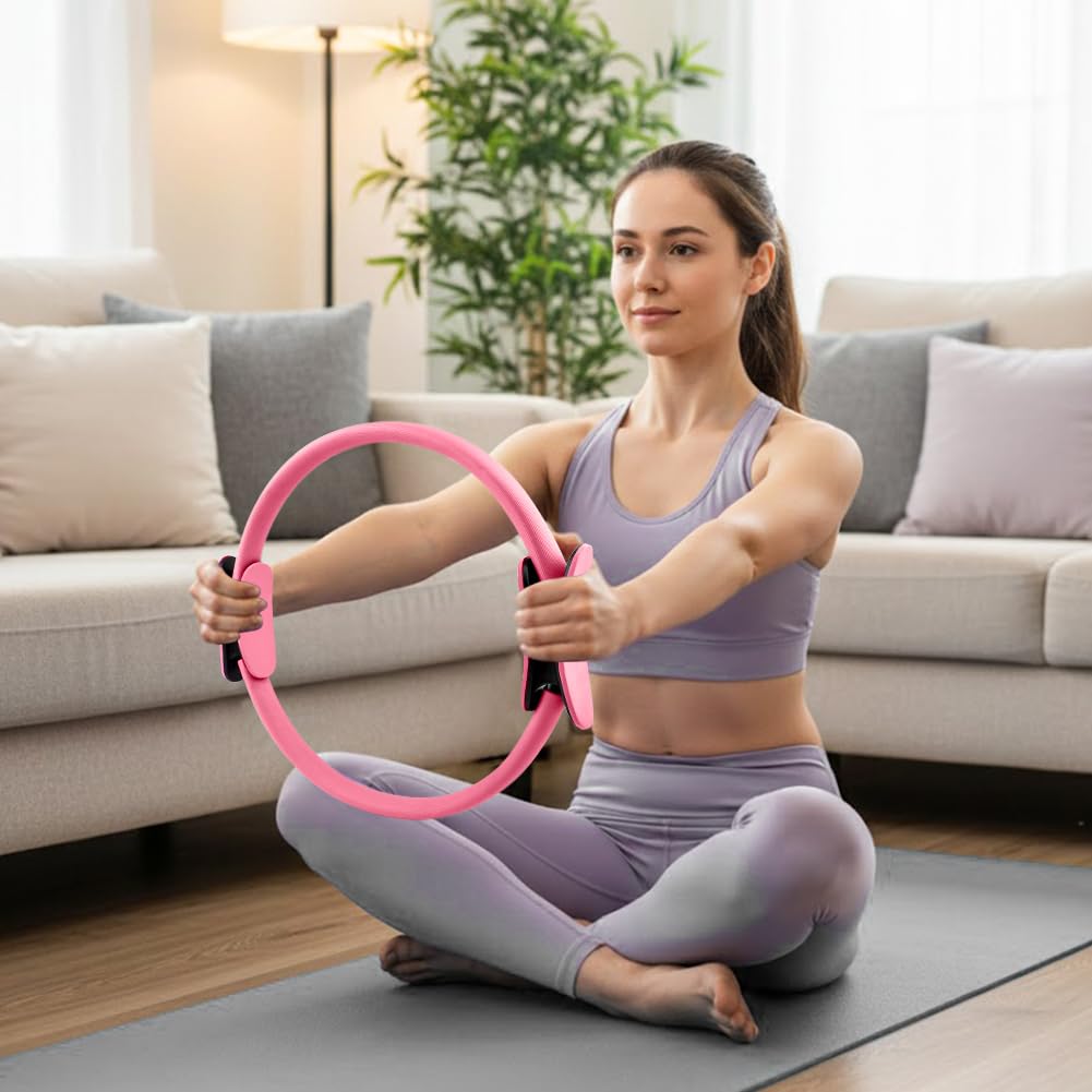 Yonderfume Pilates Essentials Kit for Women, 14 Pcs Home Workout Equipment with Pilates Circle Ball Ring Set Resistance Bands and Anti Slip Sock, Yoga Pilate Essentials Accessories(Color:Pink)