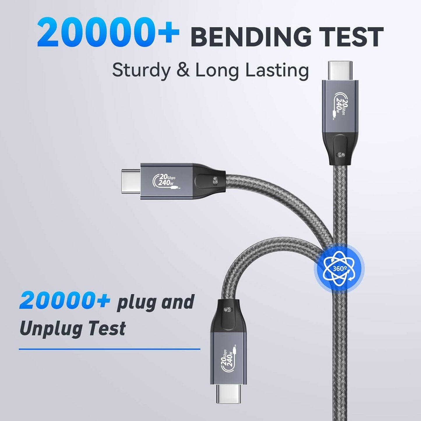 16FT 3.2 2 2 8K@30Hz/4K@144Hz 20Gbps 3.1 240W ULT-WIIQ Nylon Braided USB C to USB C Gen x Video Cable for Monitor