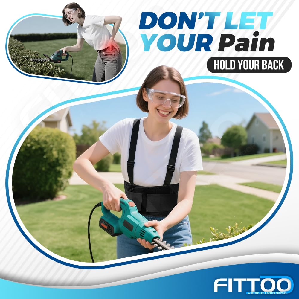 FITTOO Back Brace with Removable Suspenders & Lumbar Pad for Back Pain Relief, Heavy Lifting Support, Moving and Warehouse Jobs, Lower Back Pain Protection Belt for Men & Women in Construction