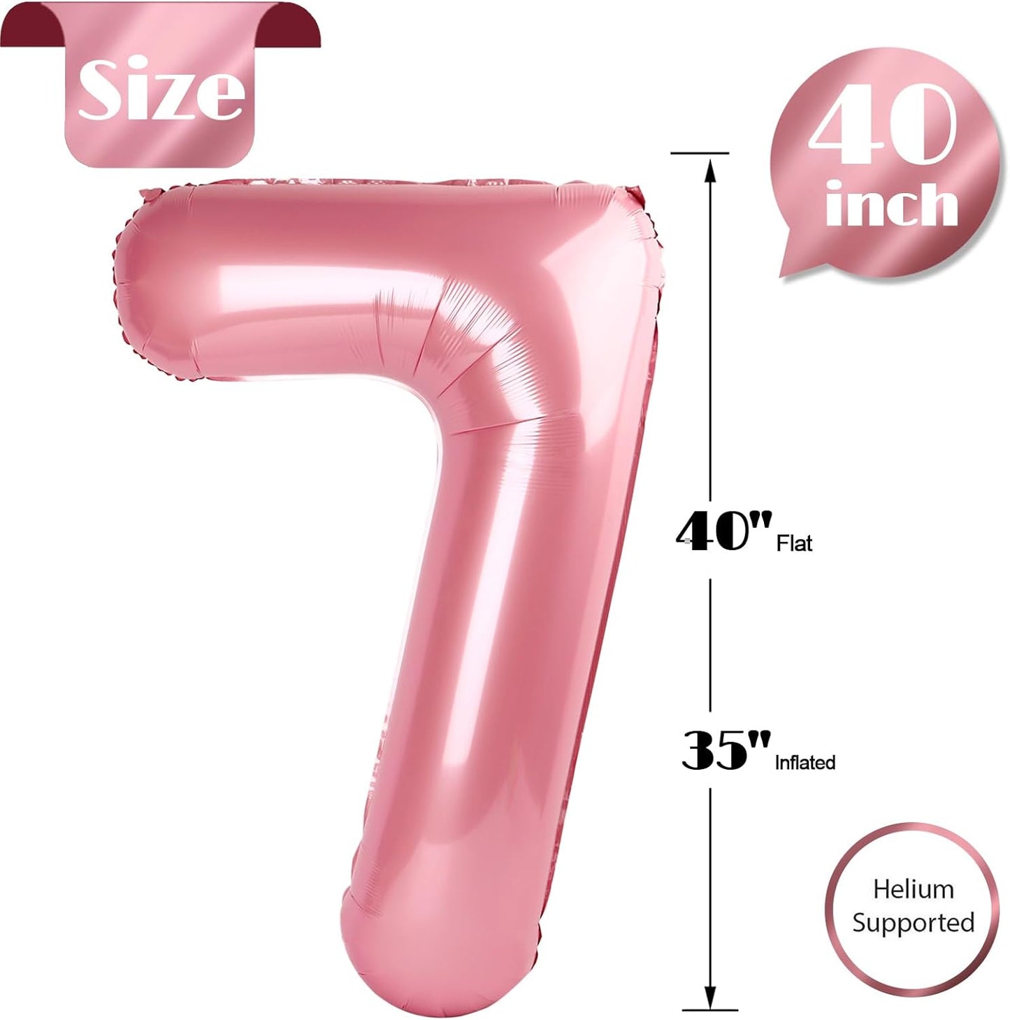Pearlescent Pink Number 7 Balloon - 40 Inch Giant Foil Balloon for 7th Birthday Party Decorations