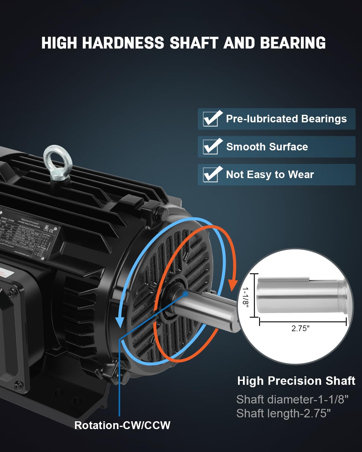 5HP Electric Motor Three Phase Motor 1480/1770 RPM,184T Frame,1-1/8"Shaft Diameter CW/CCW Cast Iron Shell Air Compressor Motor