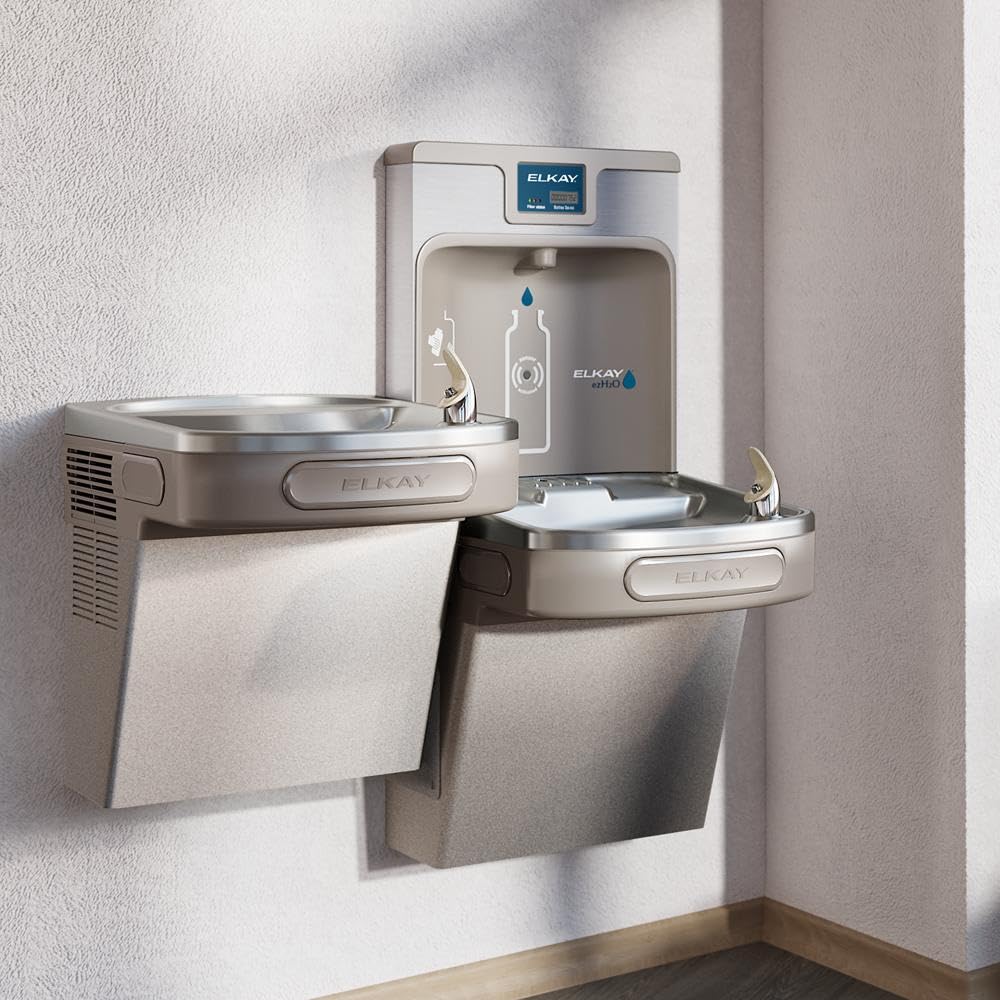 Elkay LZSTL8WSLK Filtered Bi-Level Fountain & EZH2O Bottle Filler, Lt. Gray 120V
